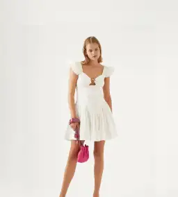 Aje Simone Frill Dress White Size 6 for rent on The Volte - image 2
