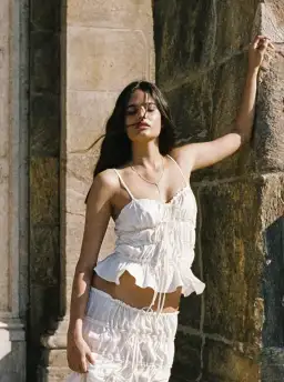 Mirror Palais Tunnel Ruffle Mini Skirt & Cami Top Set in Cloud Size S/ Au 8 for rent on The Volte - image 3