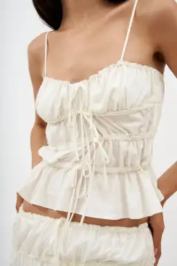 Mirror Palais Tunnel Ruffle Mini Skirt & Cami Top Set in Cloud Size S/ Au 8 for rent on The Volte - image 6