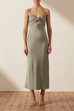 Shona Joy Luxe Twist Front Sleeveless Midi Dress Eucalyptus Size 12