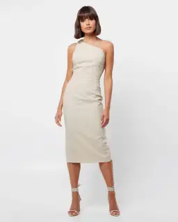Mossman Spectrum Midi Dress Natural Size 8