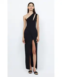 Bec & Bridge Mira Asym Knit Maxi Dress in Black Size AU 6