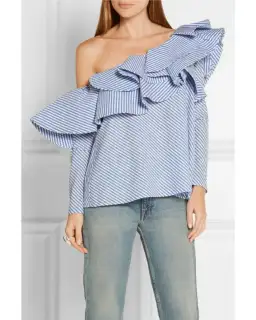 Johanna Ortiz Anastasia One Shoulder Top in Blue Stripe Size AU 8 for rent on The Volte - image 2
