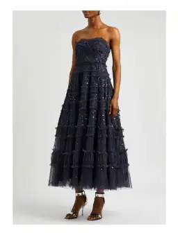 Needle and Thread Strapless Dot Shimmer Gown Black Size 16