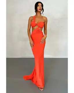 Melani The Label Sari Gown Maxi Dress Coral Size M / AU 10 for rent on The Volte - image 1