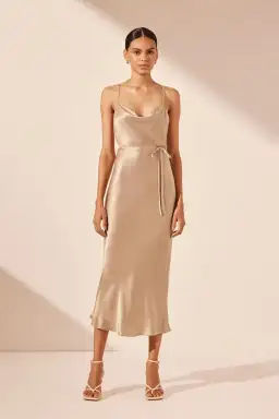 Shona Joy La Lune Bias Cowl Midi Dress Gold Size AU 10 for rent on The Volte - image 1
