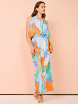 Lidee Riviera Sleeveless Gown In Capri Print Orange Size 6 for rent on The Volte - image 6