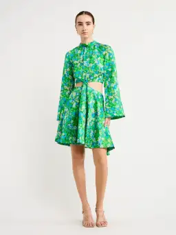 Alemais Cassandra Cut Out Mini Dress Green Floral Size 14 for rent on The Volte - image 1