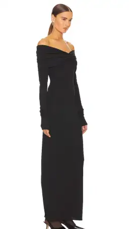 Helsa Matte Jersey Off Shoulder Maxi Dress Black Size 8  for rent on The Volte - image 4