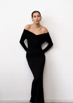 Helsa Matte Jersey Off Shoulder Maxi Dress Black Size 8  for rent on The Volte - image 1