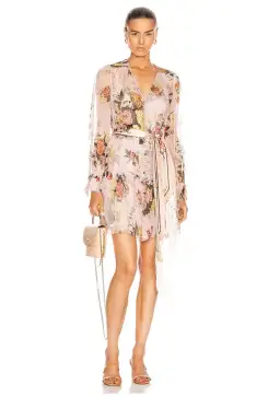 Zimmermann Brightside Lantern Sleeve Mini Dress Blush Daphne Size 2 (AU 12)