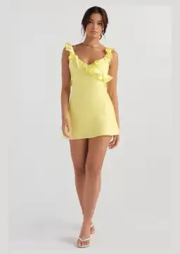House Of CB Tink Satin Ruffle Mini Dress Buttercup Yellow Size M / AU 10 for rent on The Volte - image 1