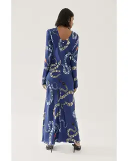 Silk Laundry Full Sleeve Bias Dress Blue Snakes Size AU 8 for rent on The Volte - image 3