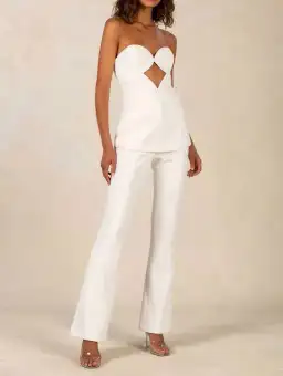 Misha Britt Bonded Crepe Jumpsuit Ivory Size 8