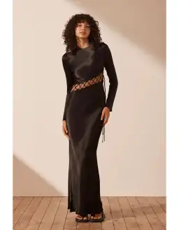 Shona Joy Arienzo Asymmetrical Lace Up Maxi Dress Black Size 8 for rent on The Volte - image 1