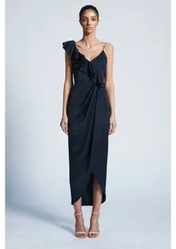 Shona Joy Asymmetrical Frill Draped Dress in Sapphire Size 6 for rent on The Volte - image 1