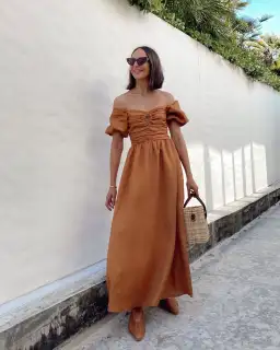 Dissh Malik Linen Midi Dress Tangerine Size 8