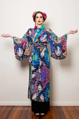 Sarah Hickey Art Silk Kimono Almost One Of A Kind Os