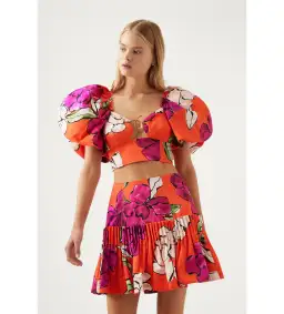 Aje Vivid Camellia Floral Marcel Nikki Crop Top Skirt Set Size 6 for rent on The Volte - image 2
