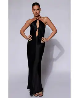 MESHKI Lucia Satin Cut Out Maxi Dress Black Size Small / AU 8 for rent on The Volte - image 1