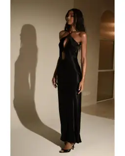 MESHKI Lucia Satin Cut Out Maxi Dress Black Size Small / AU 8 for rent on The Volte - image 4