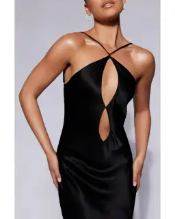 MESHKI Lucia Satin Cut Out Maxi Dress Black Size Small / AU 8 for rent on The Volte - image 2