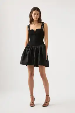 Aje Mira Logo Strap Tulip Mini Dress Black Size 8