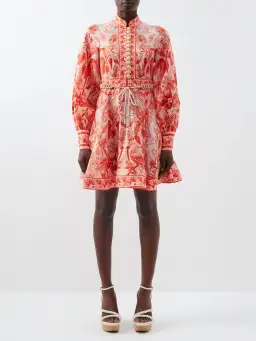 Zimmermann Lyre Billow Sleeve Mini Dress in Red Palm Print Size 2 / AU 12 for rent on The Volte - image 1