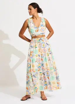 Seafolly Wish You Were Here Crop Top & Maxi Skirt Set in Atoll Blue Multi Size XS / AU 6