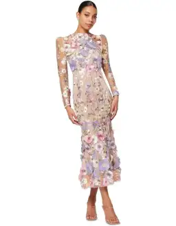 Shannon 3D Floral Midi Dress In Purple Size 8