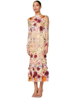 Elliatt Shannon 3D Floral Midi Dress In Pink Size 8 