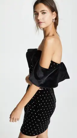 Self Portrait Off Shoulder Velvet Mini Dress Black Size 6 for rent on The Volte - image 3