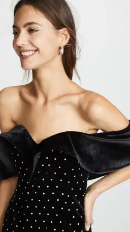 Self Portrait Off Shoulder Velvet Mini Dress Black Size 6 for rent on The Volte - image 4