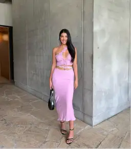 House of CB Lorena Crop & Mathilda Skirt Set Pink S/Au 8  for rent on The Volte - image 1