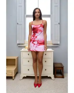 With Harper Lu Mini Slip Dress Blush Graphite Size AU 8