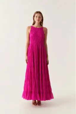 Aje Rosewood Ruched Maxi Dress Magenta Size AU 14 for rent on The Volte - image 1