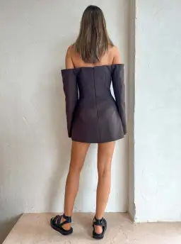 Sir the Label Sandrine Tailored Mini Dress in Chocolate Brown Size 3 / AU 12 for rent on The Volte - image 3