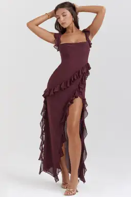 House of CB Ariela Ruffle Maxi Dress Mulberry Size XS / AU 6 for rent on The Volte - image 2