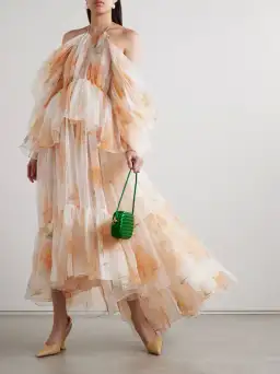 Zimmermann Natura Gathered Midi Dress in Ivory Camellia Size 0 / AU 8