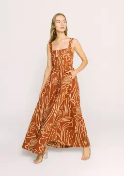 Bel Kazan Janie Maxi Dress in Mocha Rye Print Size 8