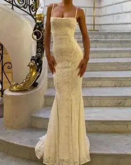 House of CB Joan Lace Up Back Maxi Dress in Ivory White Size S / AU 8 for rent on The Volte - image 4
