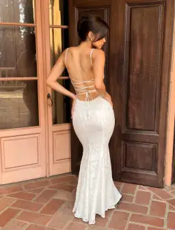 House of CB Joan Lace Up Back Maxi Dress in Ivory White Size S / AU 8 for rent on The Volte - image 9