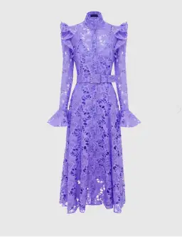 Leo Lin Aliyah Lace Butterfly Sleeve Midi Dress Lavender Size 10 for rent on The Volte - image 1