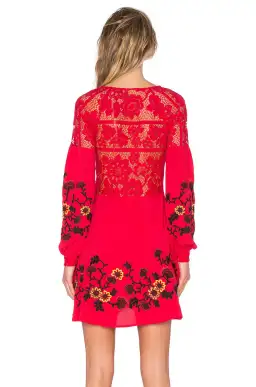 For Love & Lemons Isabella Long Sleeve Mini Dress Hot Red Size XS / AU 6 for rent on The Volte - image 3