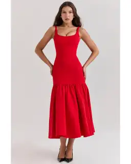 House Of CB Amore Dropped Waist Midi Dress Scarlet Size AU 12  for rent on The Volte - image 2