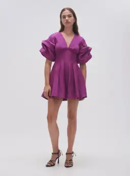Aje Adelie Puff Sleeve Mini Dress Plum Purple Size 12