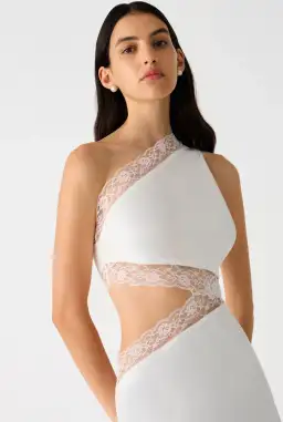 MISHA Jillian Satin & Lace Gown Ivory Size 8/S for rent on The Volte - image 2