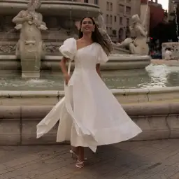 Aje Arista Asymmetrical Tulip Sleeve Midi Dress Ivory Size 8