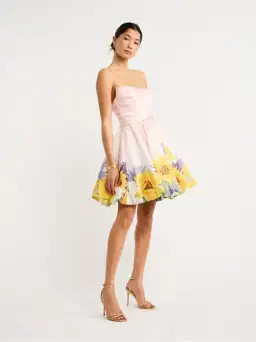 Leo Lin Katy Bustier Mini Dress Sunflower Print in Pink Size 8