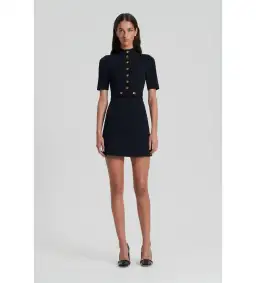 Scanlan Theodore Crepe Knit Mini Button Dress Black Size 8/S for rent on The Volte - image 1